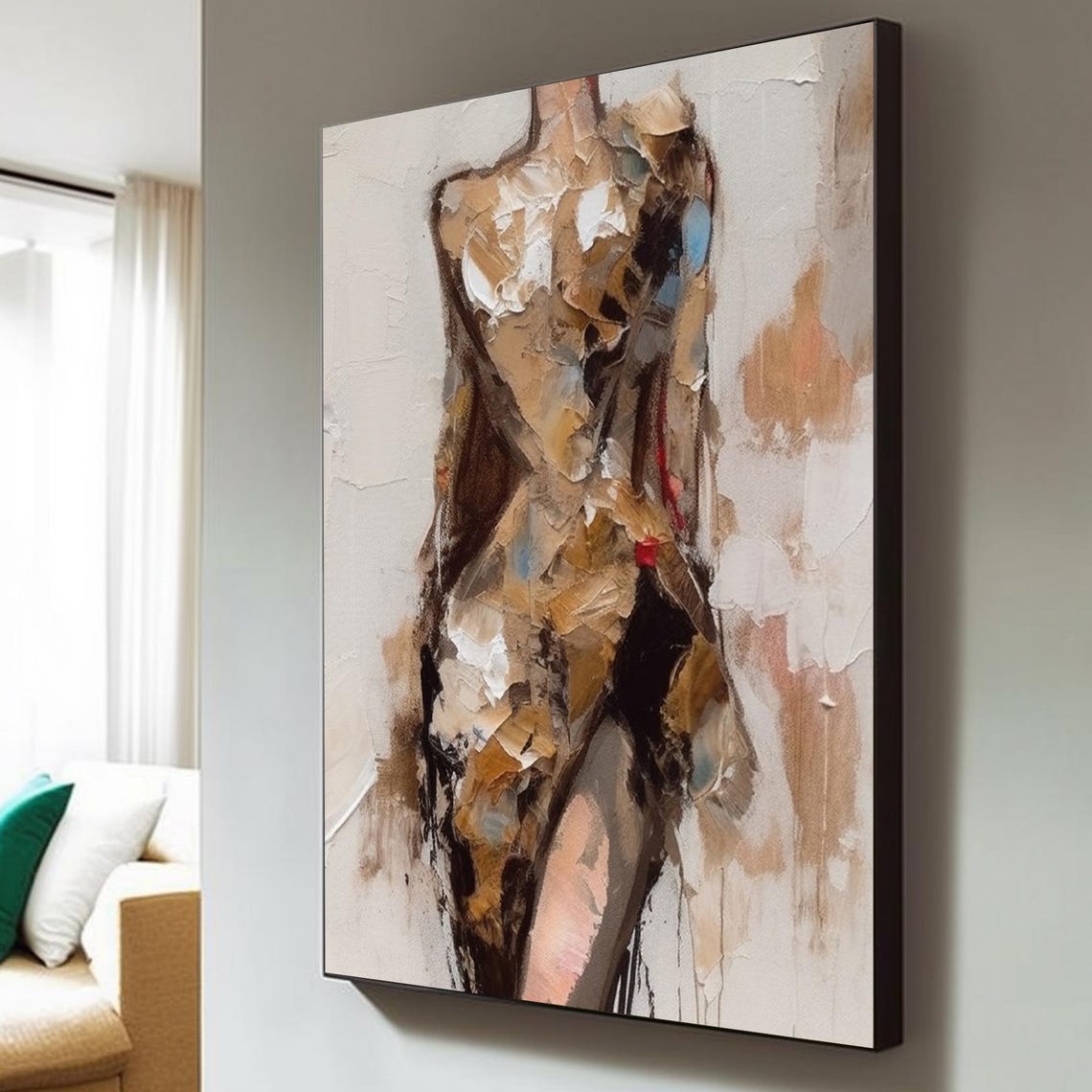 Abstract Female Torso Gold Brown Impasto Textured Figure Art Poster - Image 3