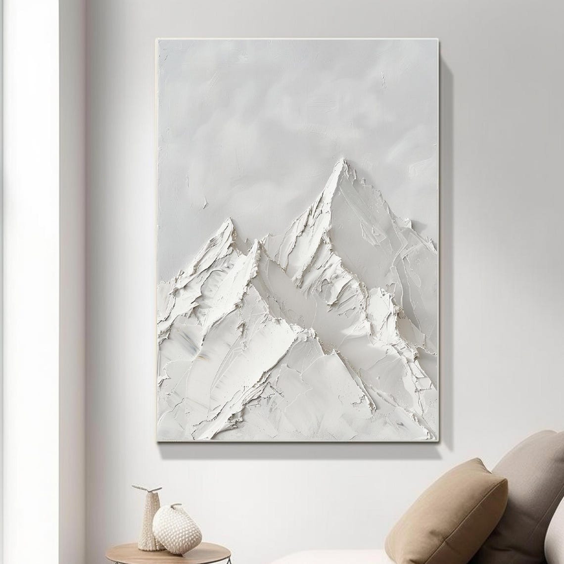 Large Gray And White Abstract Mountain Oil Painting Original 3d Textured Mountain Handmade Painting Modern Nature Home Art Decoration - Image 5