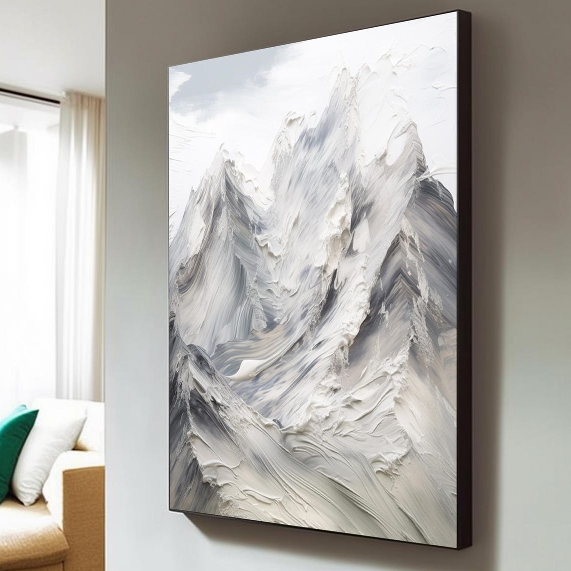 Large Gray White And Blue Abstract Mountain Acrylic Painting 3d Texture Mountain Scenery Handmade Painting Modern Natural Living Room Art - Image 5