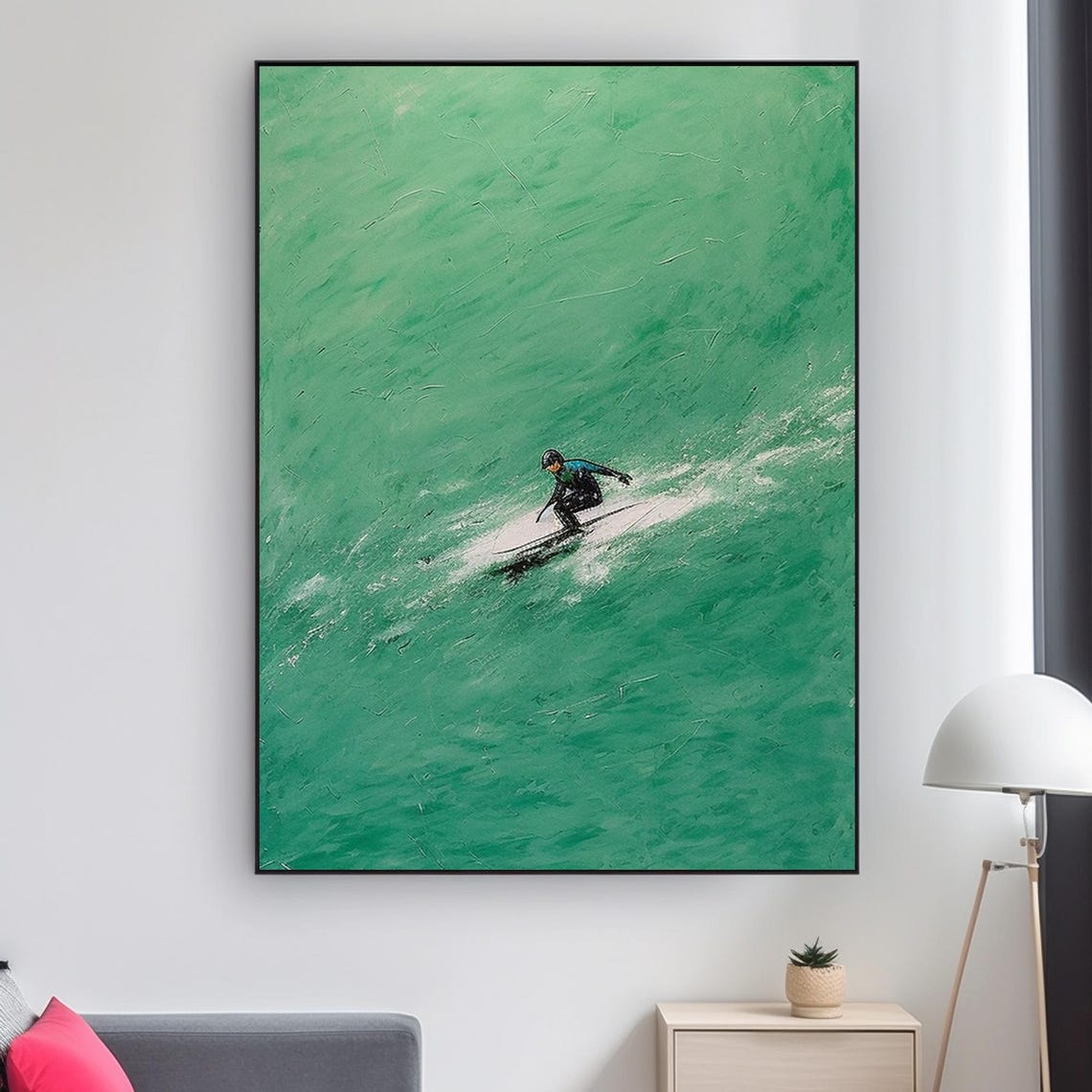 Large Green Ocean Painting Wall Art Man Surfing In Green Ocean Man Surfing Acrylic Painting Green Ocean Painting Personalized Gift - Image 2