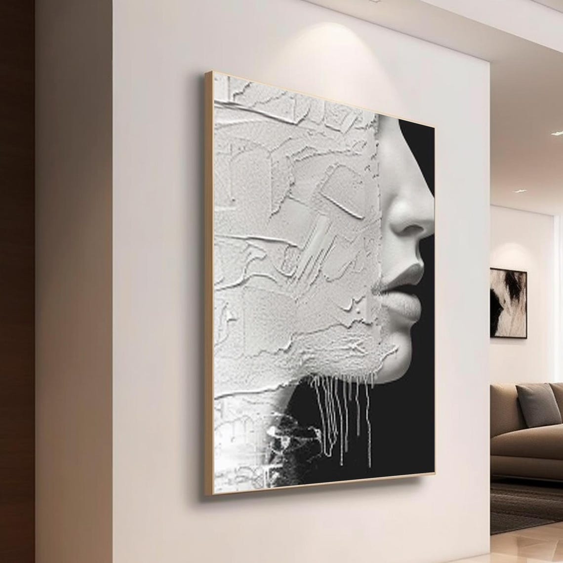 White Woman Profile Black Background Cracked Texture Art Poster - Image 5
