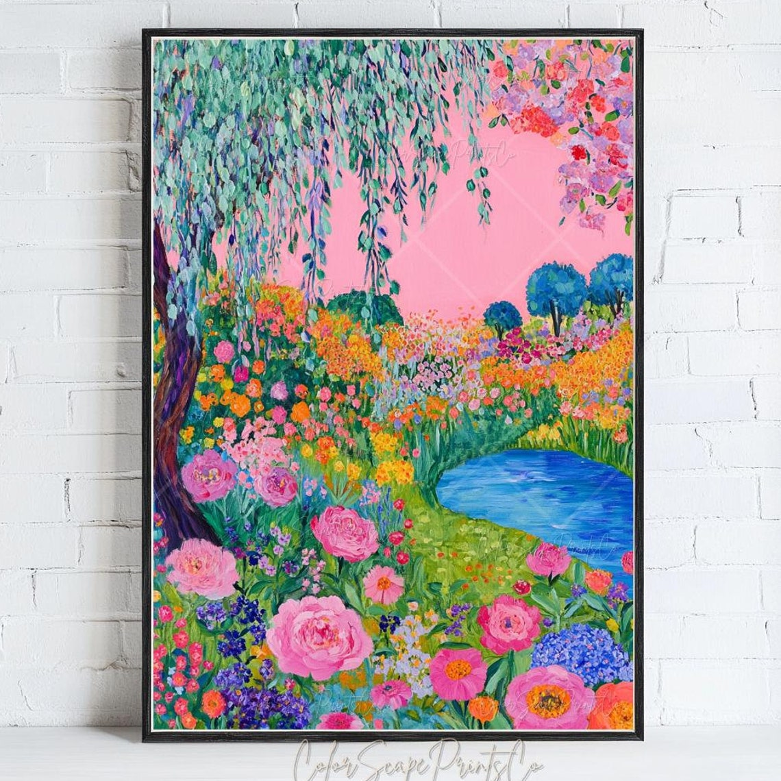 Nature Garden Painting Flower Field Wall Art Spring Print Colorful Landscape Painting Vibrant Flower Garden English Landscape Summer Nursery