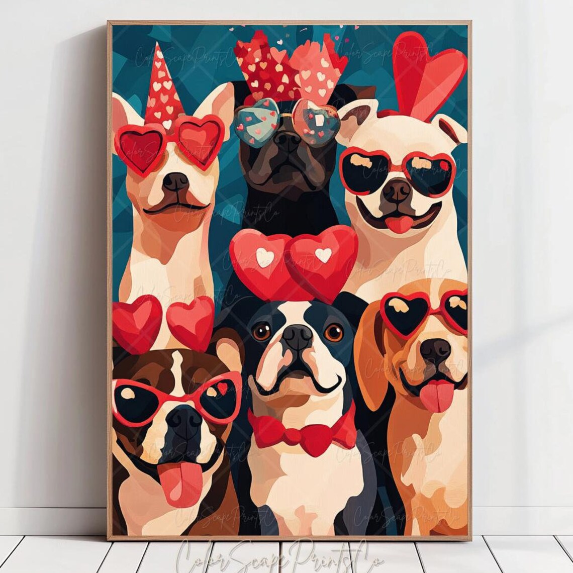 Valentine Dogs Heart Sunglasses Party Pups Fun Dog Lovers Poster