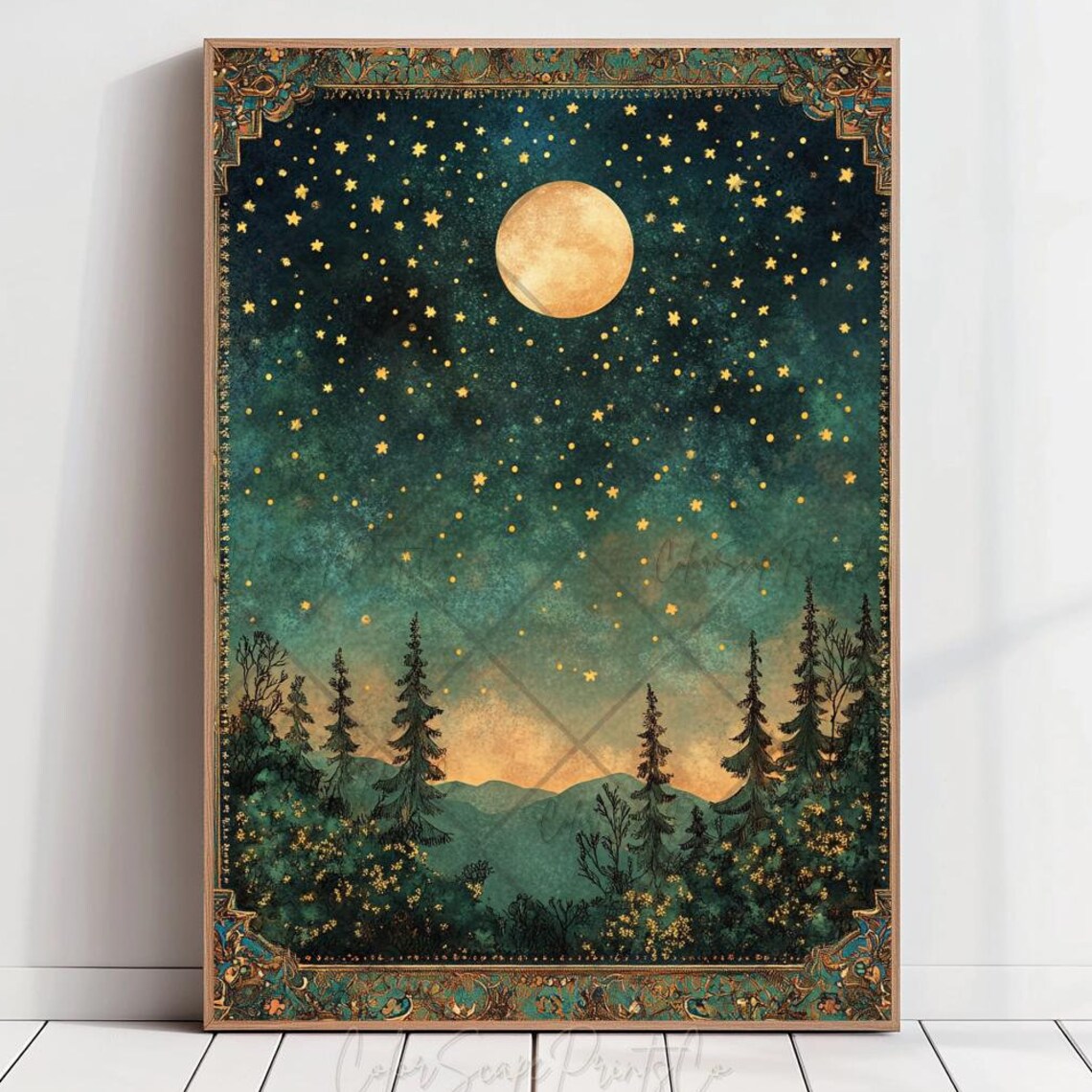 Moon And Stars Art Print, Enchanted Forest Night