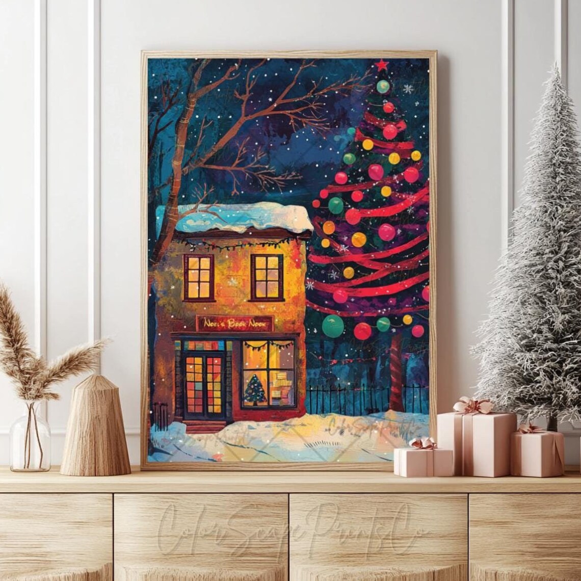 Winter Bookstore Print Christmas Bookshop Print Snowy Bookshop Art Reading Nook Print Nyc Bookshop Bookish Christmas Decor Book Lover Gift