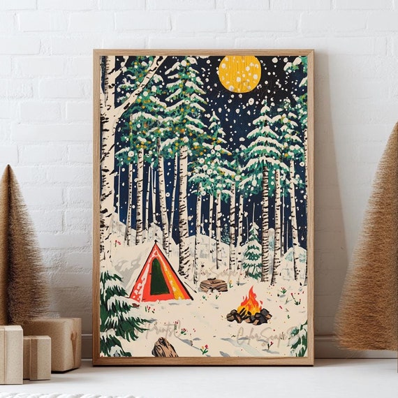 Winter Camping Scene, Enchanted Night Landscape