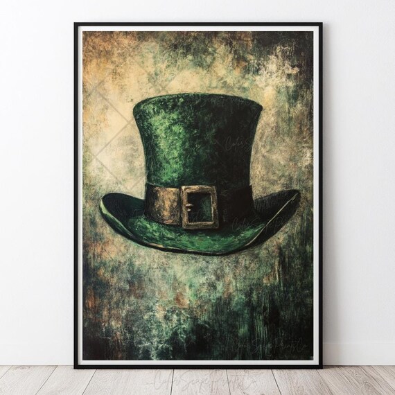Green Leprechaun Top Hat Painting Vintage Irish St Patricks Poster