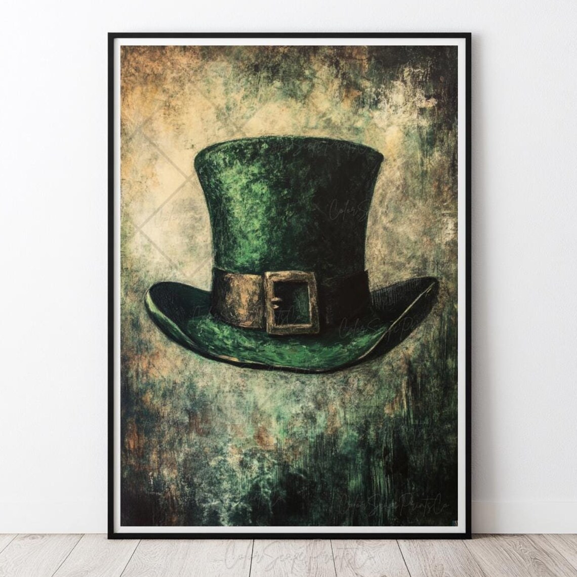 Green Leprechaun Top Hat Painting Vintage Irish St Patricks Poster