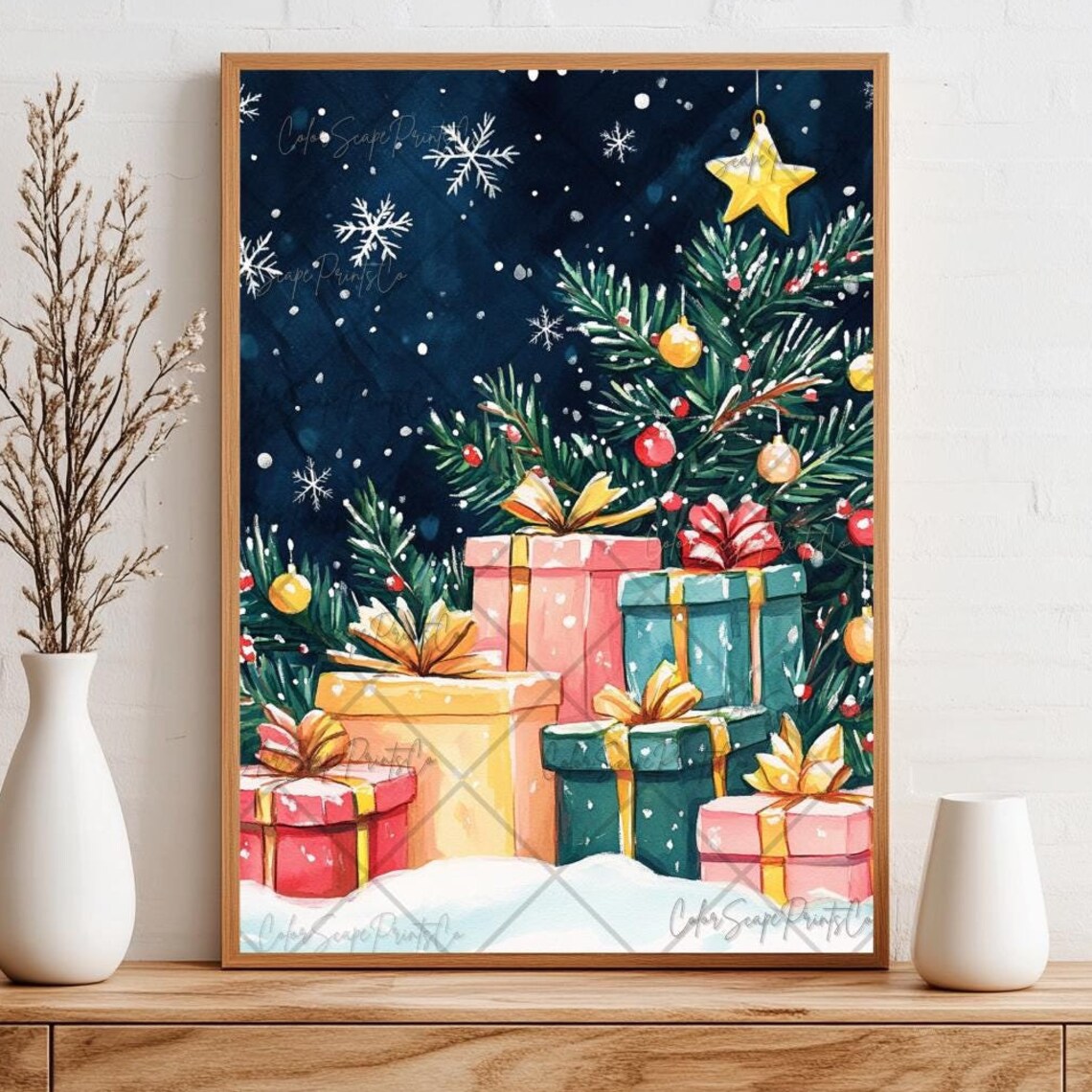 Christmas Gifts Under Tree Night Sky Presents Holiday Poster - Image 4
