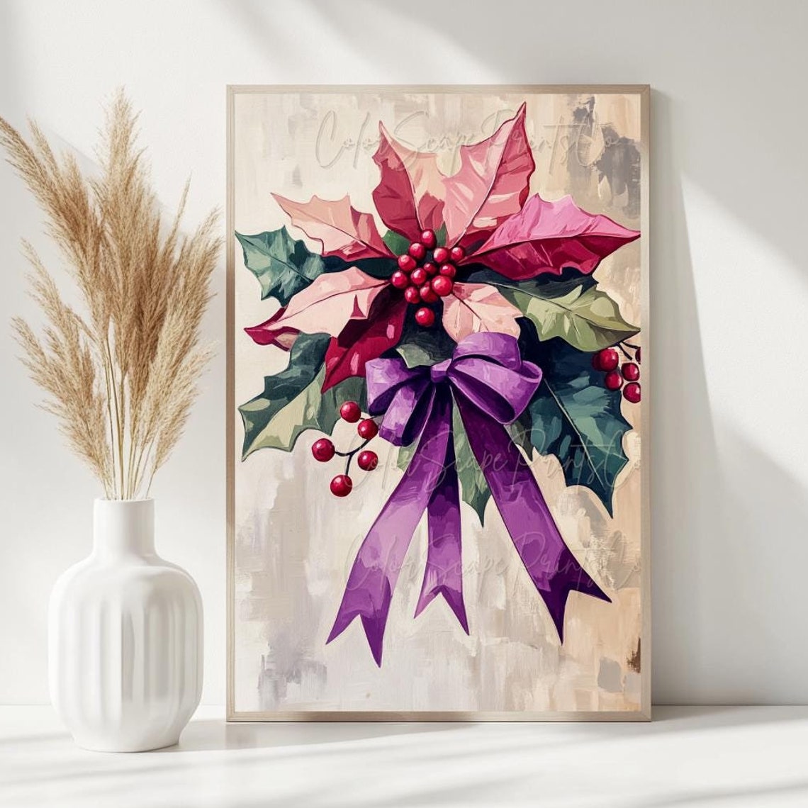 Christmas Flower Painting Christmas Poinsettia Print Christmas Wall Art Christmas Painting Poinsettia Decor Christmas Floral Art
