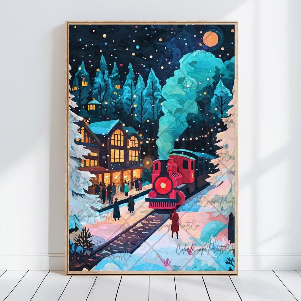 Christmas Train Holiday Poster, Snowy Railroad Print - Image 3