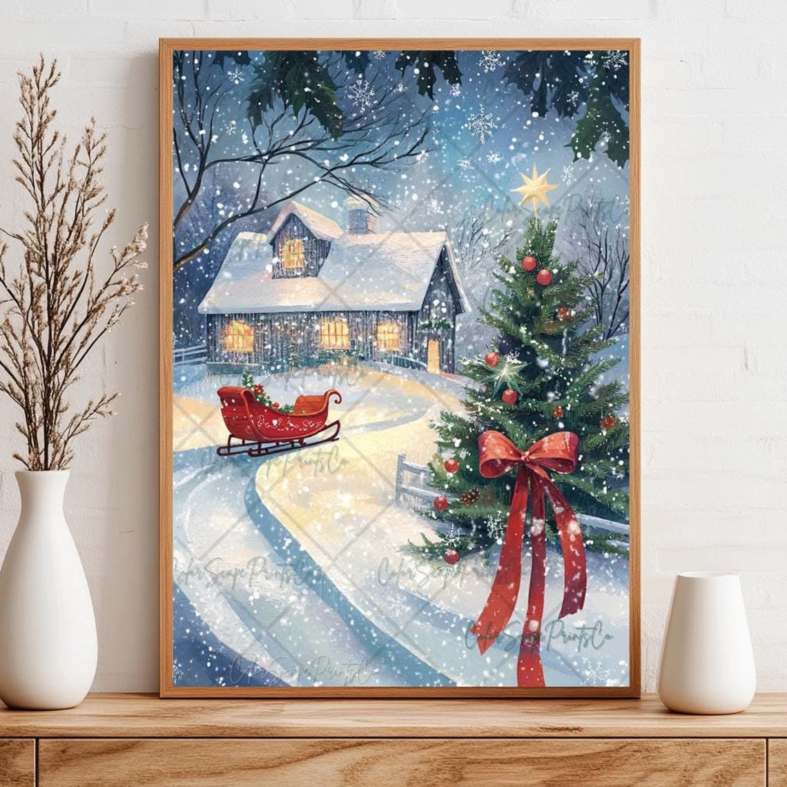 Christmas Village Wall Art Whimsical Winter Wonderland Christmas Winter Village Print Christmas Houses Print Snowy Landscape Print