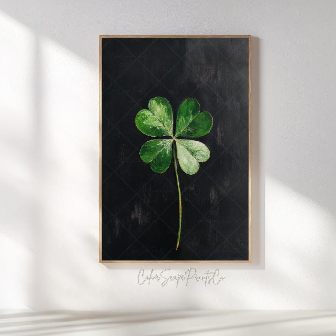 Minimalist Four Leaf Clover Painting On Dark Background Lucky Poster