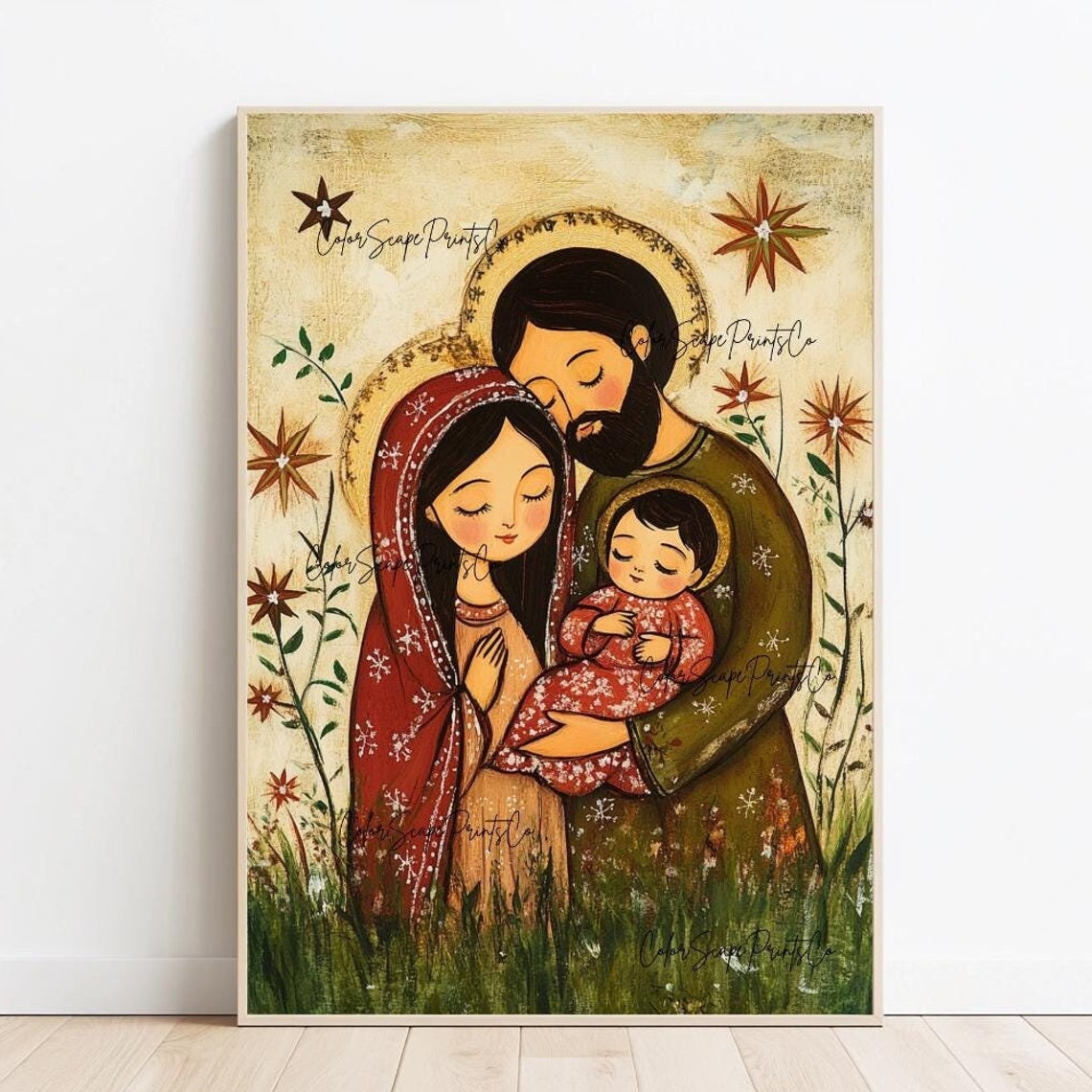 Jesus Mary Joseph Nativity Painting Holy Family Print Colorful Christmas Baby Jesus Print Birth Of Jesus Print Christian Wall Art