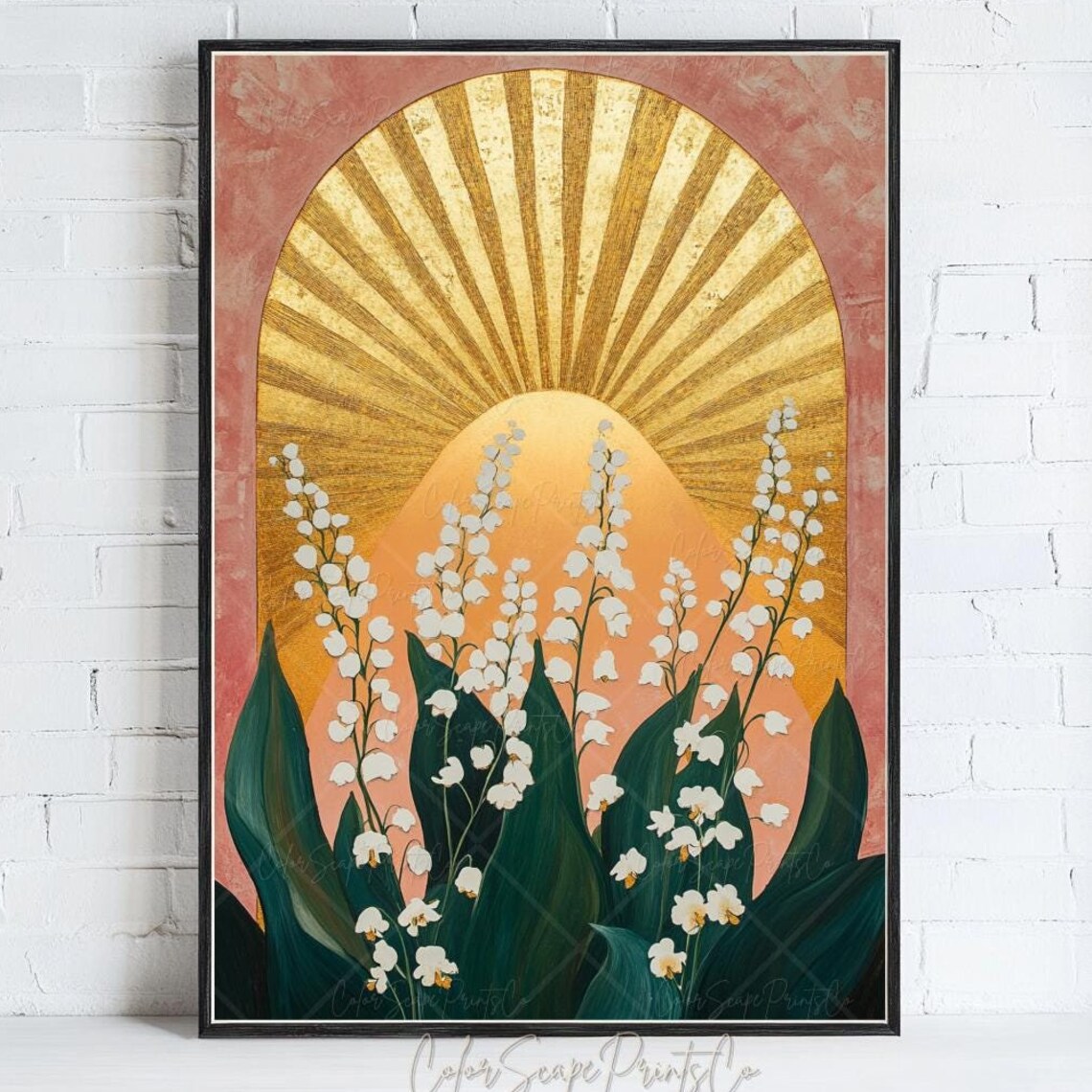 Lily Of The Valley Golden Sunburst Arch Botanical Painting Poster