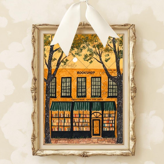 Bookstore Painting New York Bookshop Print Whimsical Bookshelf Print Nyc Print Library Poster Booklover Gift Reading Art Bookish Wall Art