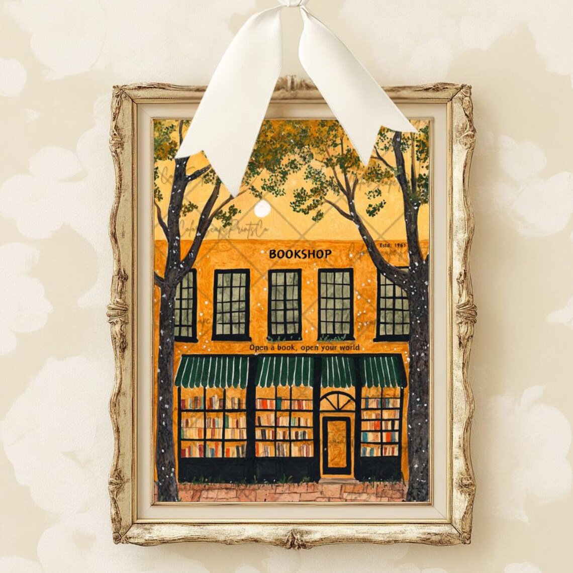 Quaint Bookshop Illustration Estd 1967 Open a Book Open Your World Poster