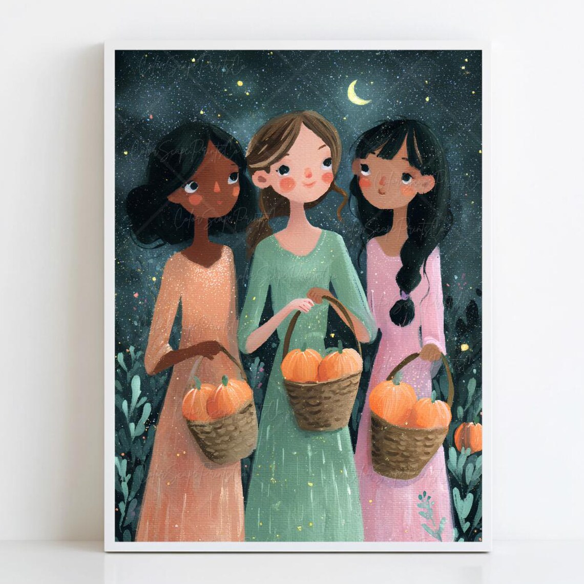 Cute Halloween Kids Trick Or Treat Wall Art Decor Girly Print Spooky Nursery Fall Pumpkin Patch