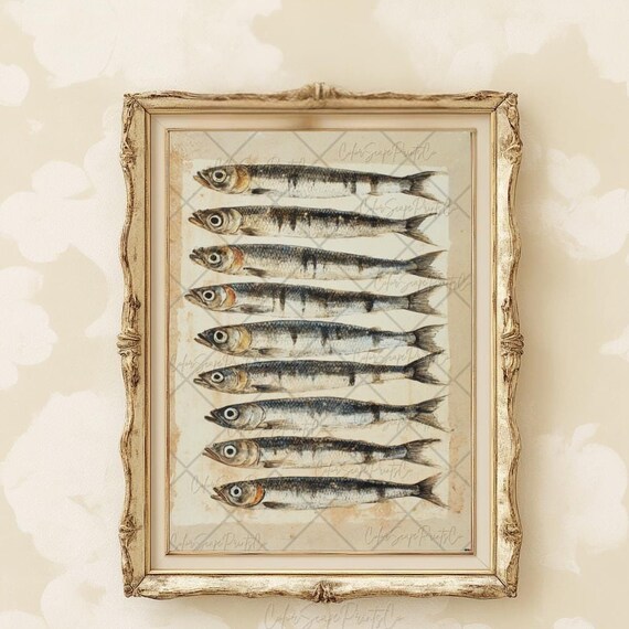 Sardines Art Print Fish Painting Seafood Artwork Restaurant Fish Art Sardine Illustration Kitchen Wall Art Nautical Wall Art Coastal Print