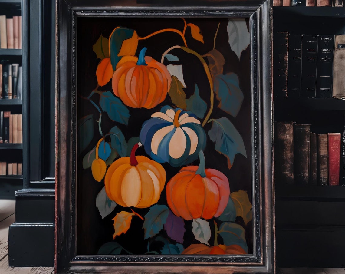 Moody Pumpkin Painting Fall Wall Art Pumpkin Patch Print Farmhouse Decor Halloween Prints Pumpkin Poster Rustic Fall Prints Kitchen Wall Art - Image 4