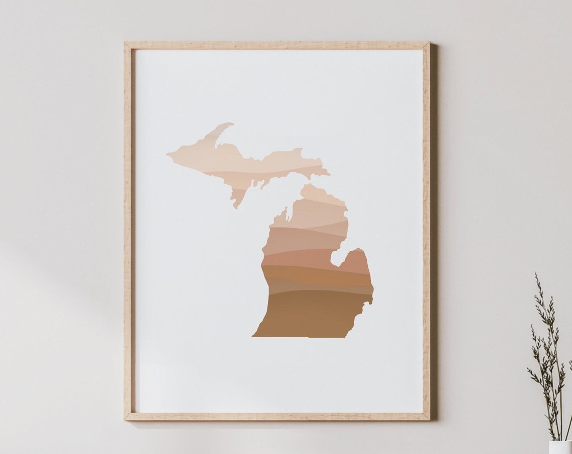Michigan State Map Silhouette Warm Ombre Minimalist Wall Art