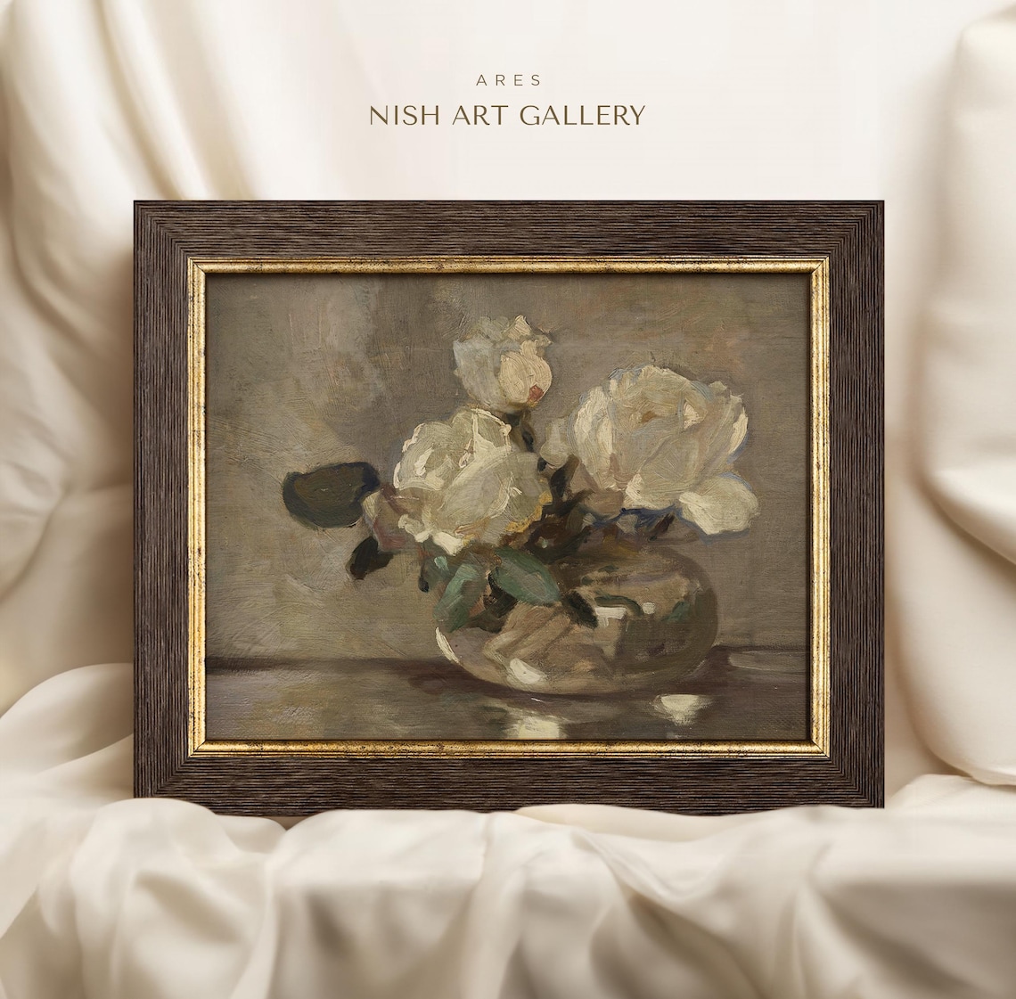 White Roses Vintage Botanical Still Life Art Print