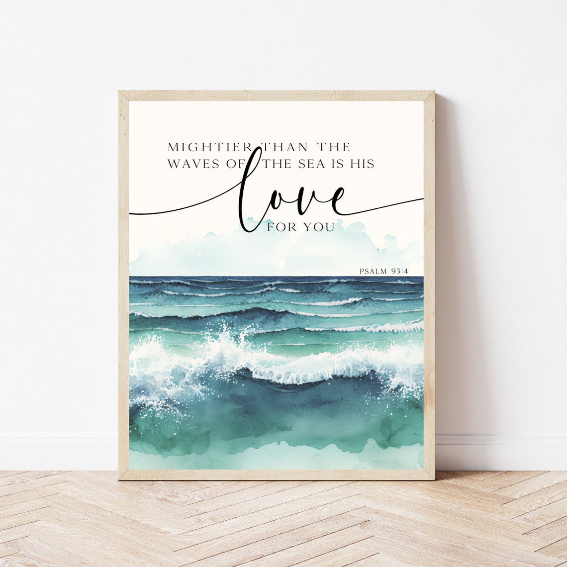 Mightier Than the Waves Psalm 93:4 Ocean Wave Scripture Poster