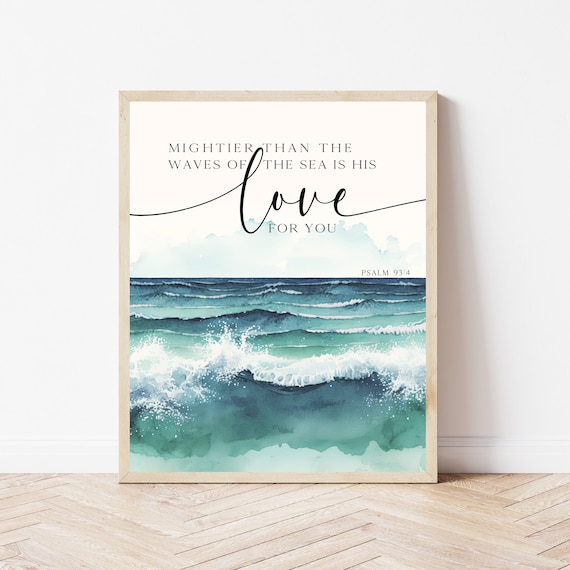 Mightier Than the Waves Psalm 93:4 Ocean Wave Scripture Poster
