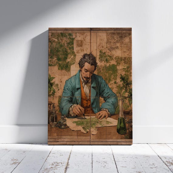 Vintage Cartographer Canvas Print Historical Mapmaker Illustration Wall Art Antique Scientific Explorer Theme For Study Or Library Decor