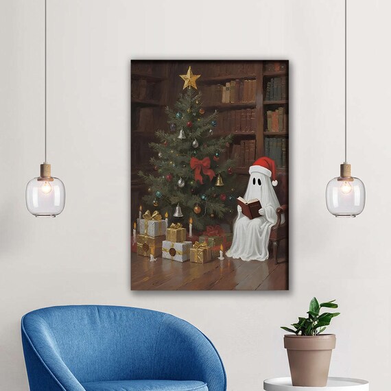 Christmas With Santa Hat Canvas Wall Art Funny Holiday Poster Cozy Festive Winter Home Decor