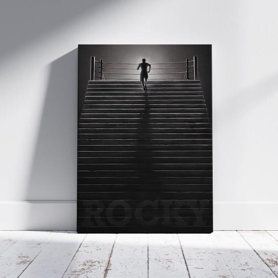 Rocky Boxing Poster Inspirational Black And White Canvas Fighter Stairs Wall Art Motivation Quote Determination Gym Decor Print