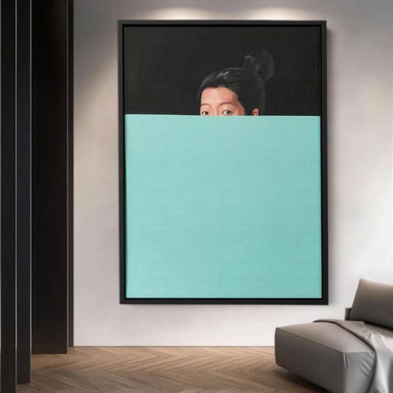 Half Hidden Asian Woman Portrait Canvas Art Minimalist Modern Wall Decor Contemporary Painting For Living Room Or Office