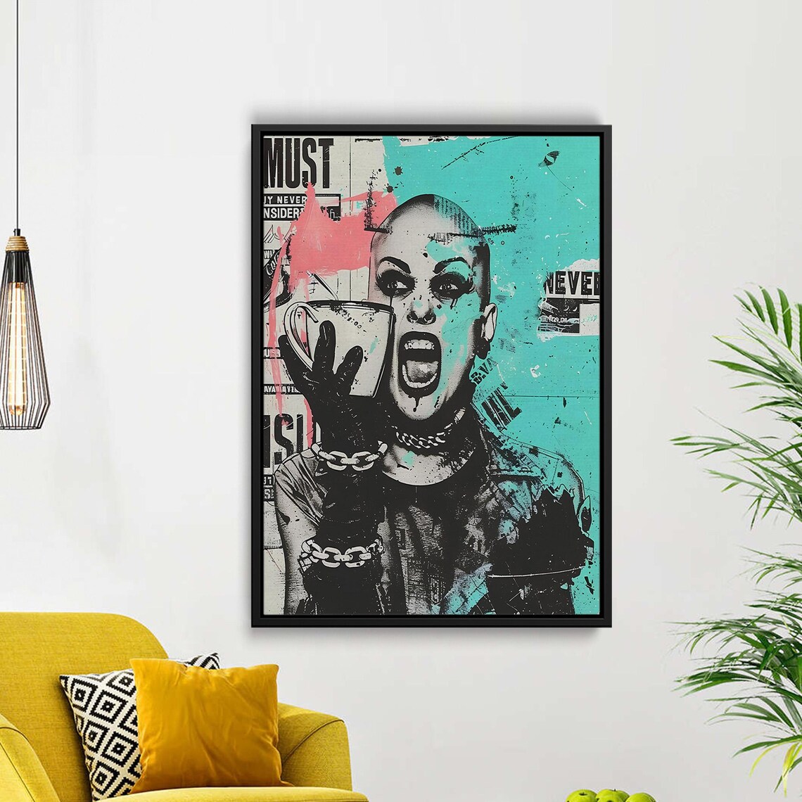 Screaming Punk Woman Bold Turquoise Graffiti Pop Street Art Poster