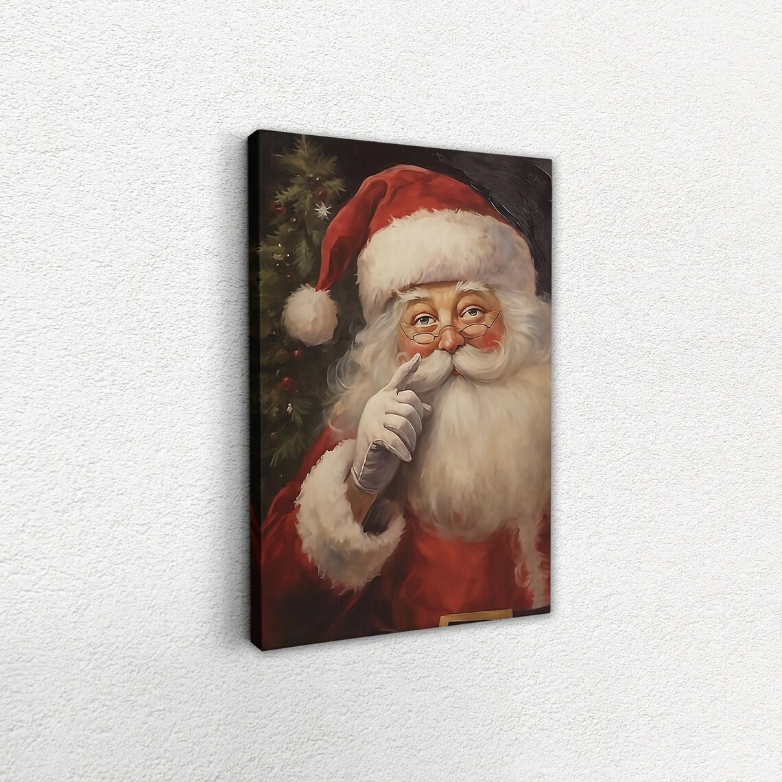 Vintage Santa Claus Portrait Quiet Shh Christmas Holiday Art Poster