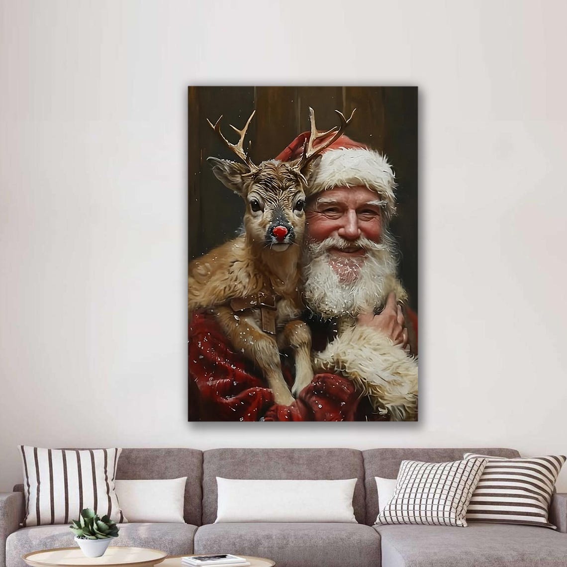 Santa Claus Hugging Rudolph Red Nose Reindeer Christmas Poster