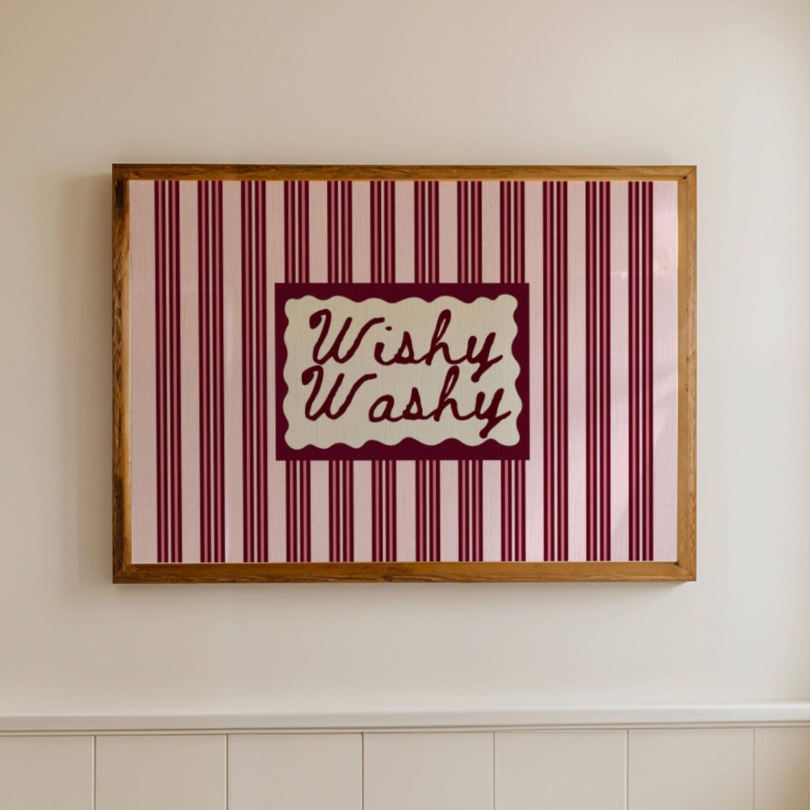 Wishy Washy Script Burgundy Striped Playful Bathroom Quote Poster