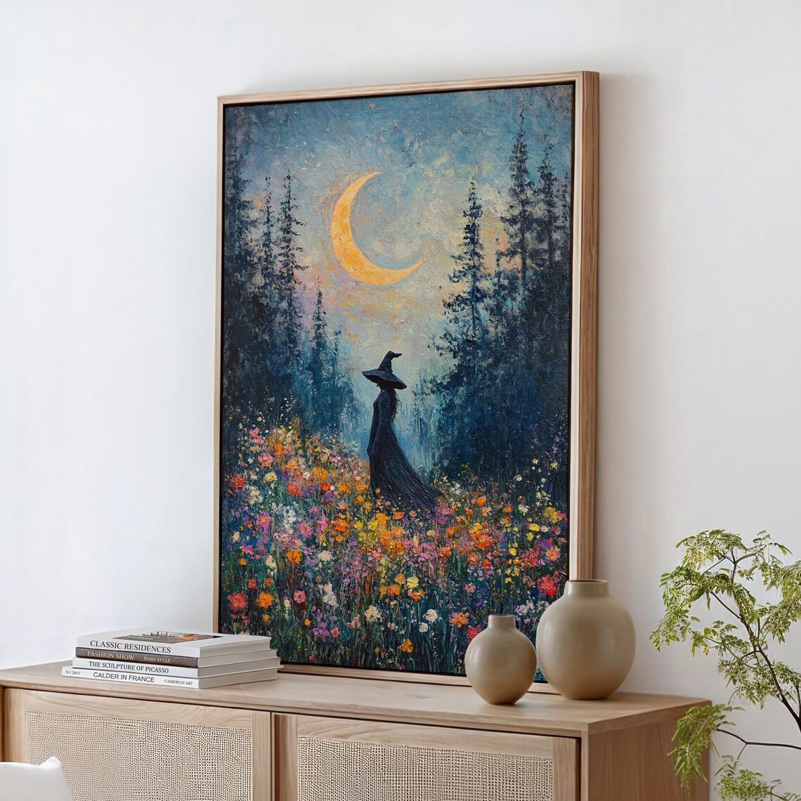 Enchanting Witch in Wildflower Meadow, Mystical Art