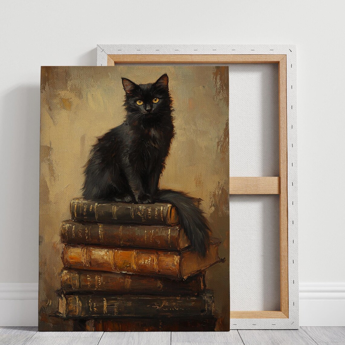 Black Cat on Antique Books, Vintage Inspired Art