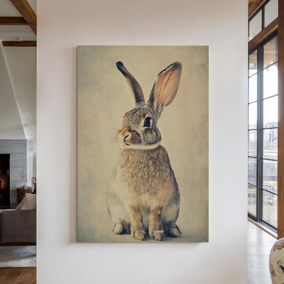 Vintage Rabbit Portrait Tall Ears Neutral Sepia Rustic Farmhouse Poster