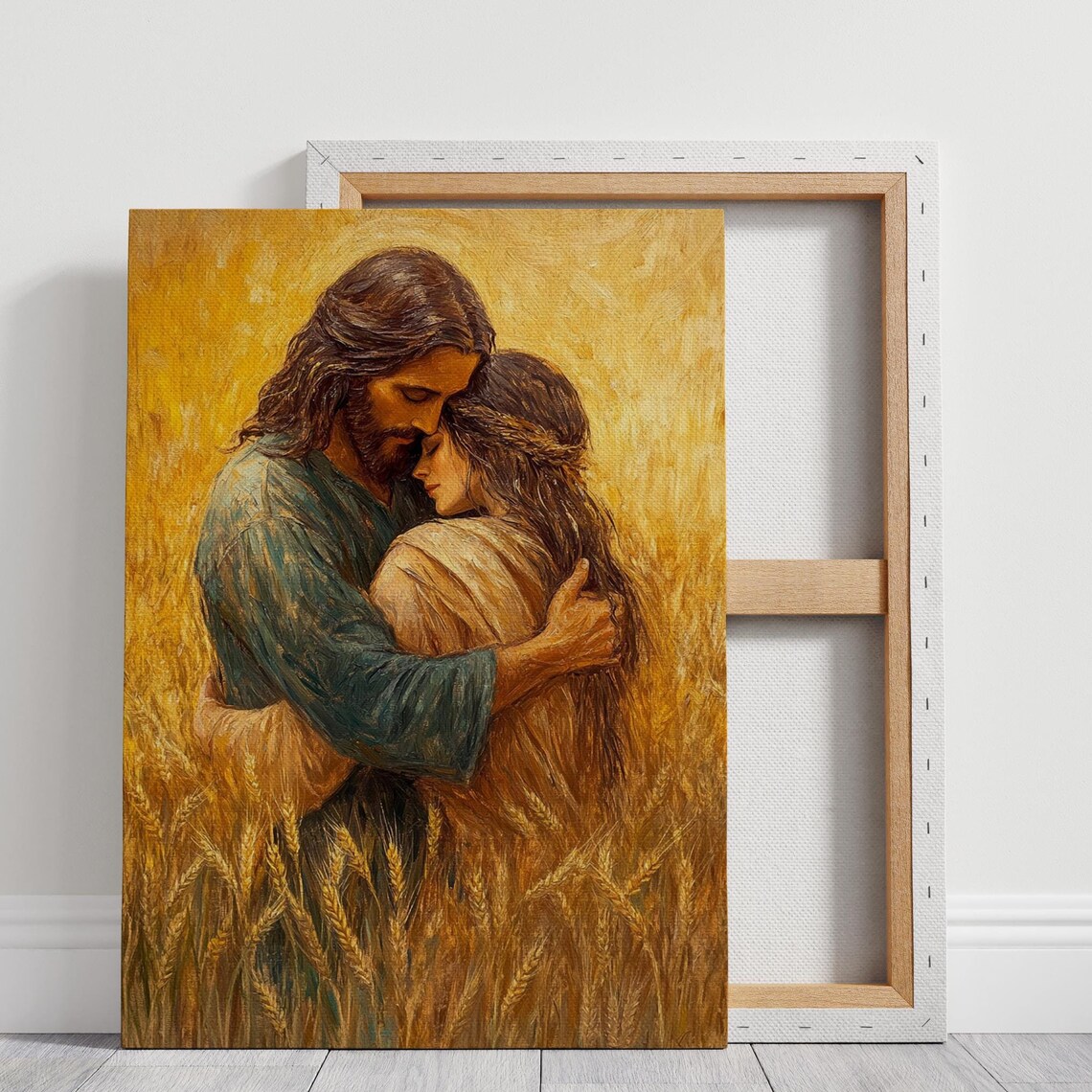 Jesus Embracing A Woman In Golden Wheat Field Christian Art Poster