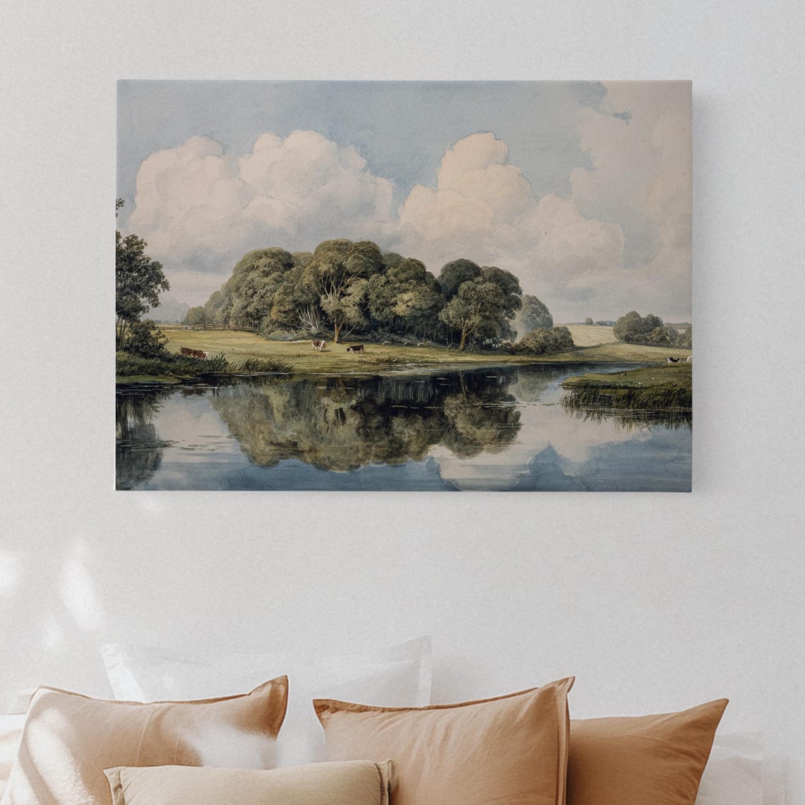 Pastoral River Landscape Vintage Countryside Reflection Art Poster