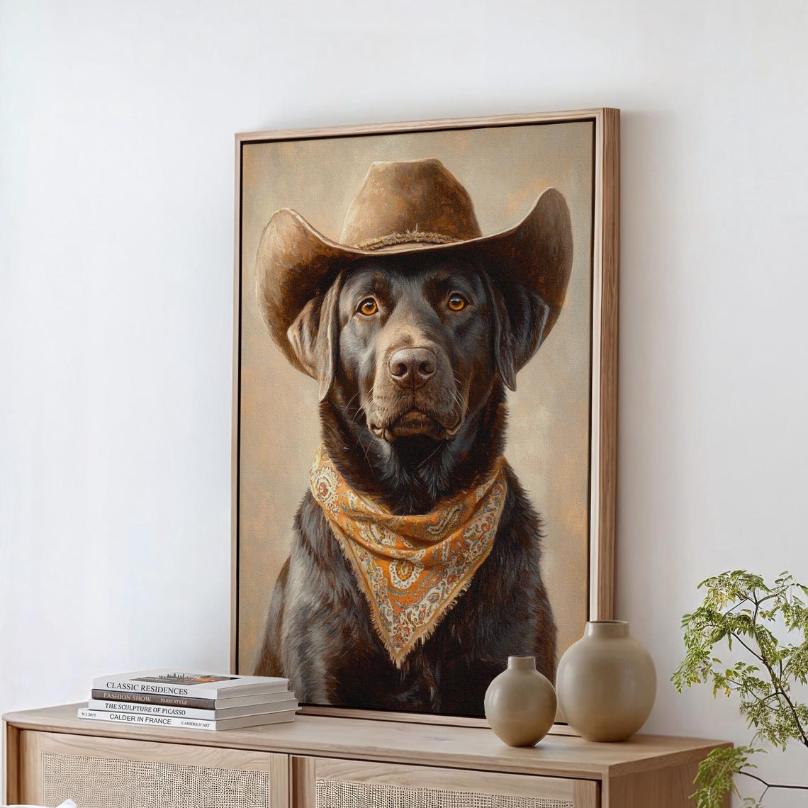 Chocolate Lab Cowboy Orange Bandana Rustic Western Dog Poster