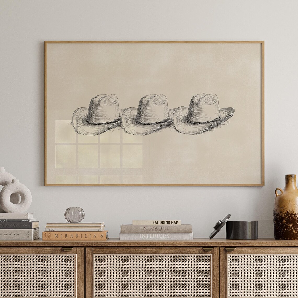 Three Cowboy Hats, Vintage Western Sketch Art Print