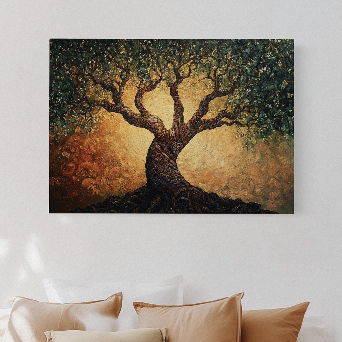 A Majestic Tree Of Life With Golden Glow Oil Painting Poster