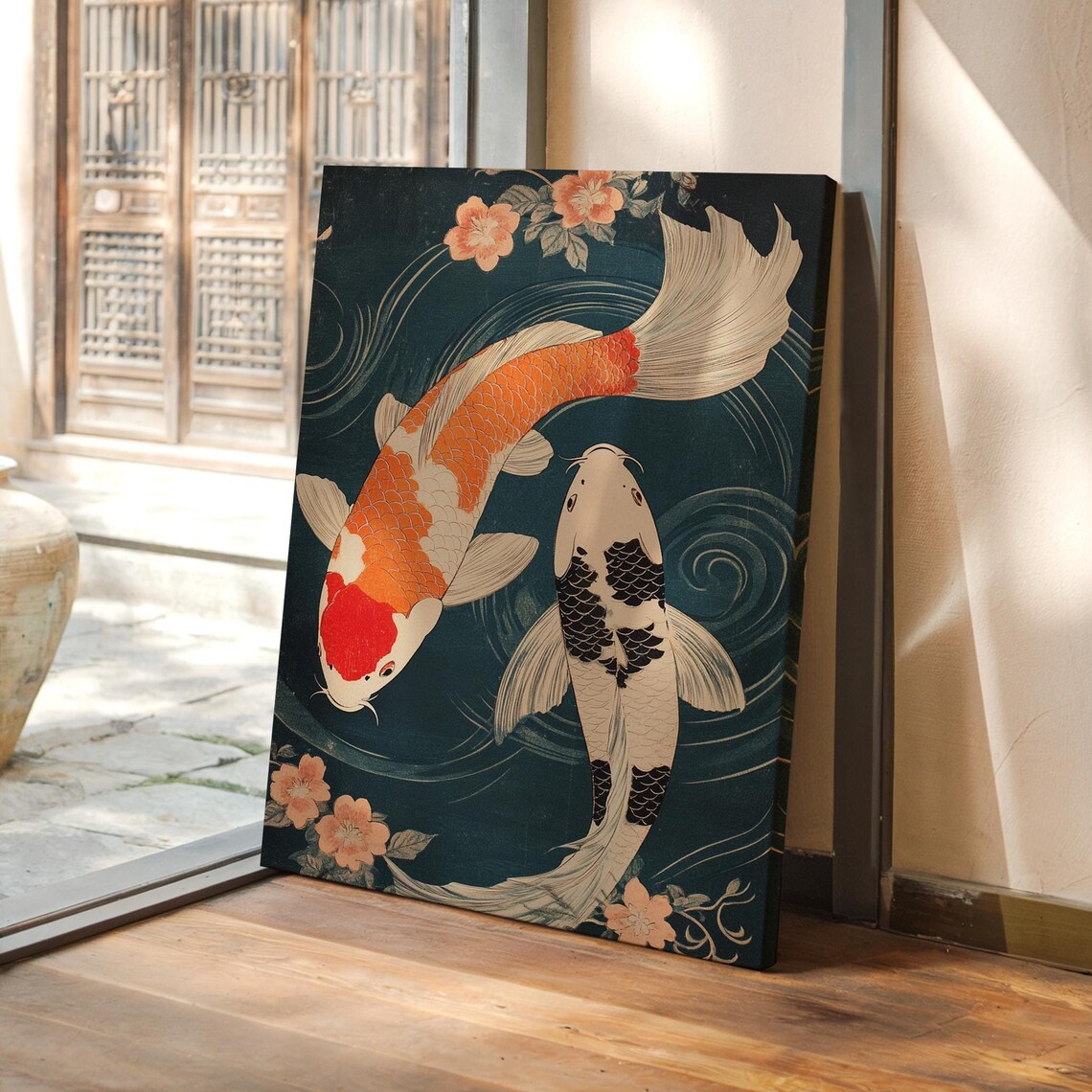 Japanese Koi Fish Art, Elegant Yin Yang Symbolism