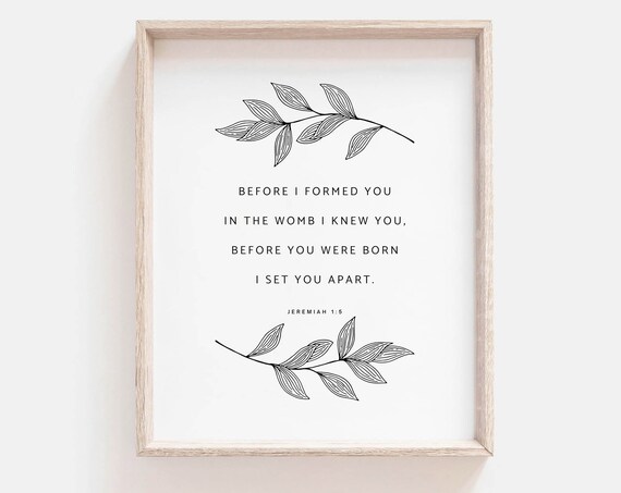 Jeremiah 1 5 Before I Formed You Minimal Leaf Line Art Scripture Poster