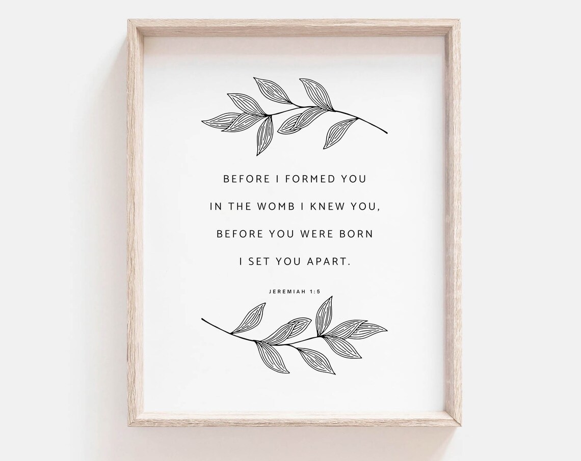 Jeremiah 1 5 Before I Formed You Minimal Leaf Line Art Scripture Poster