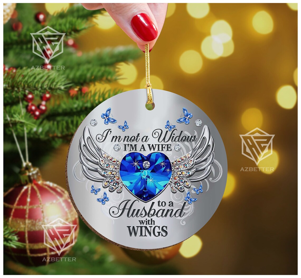 Wife to a Husband With Wings Blue Winged Heart Ornament Poster - Image 3