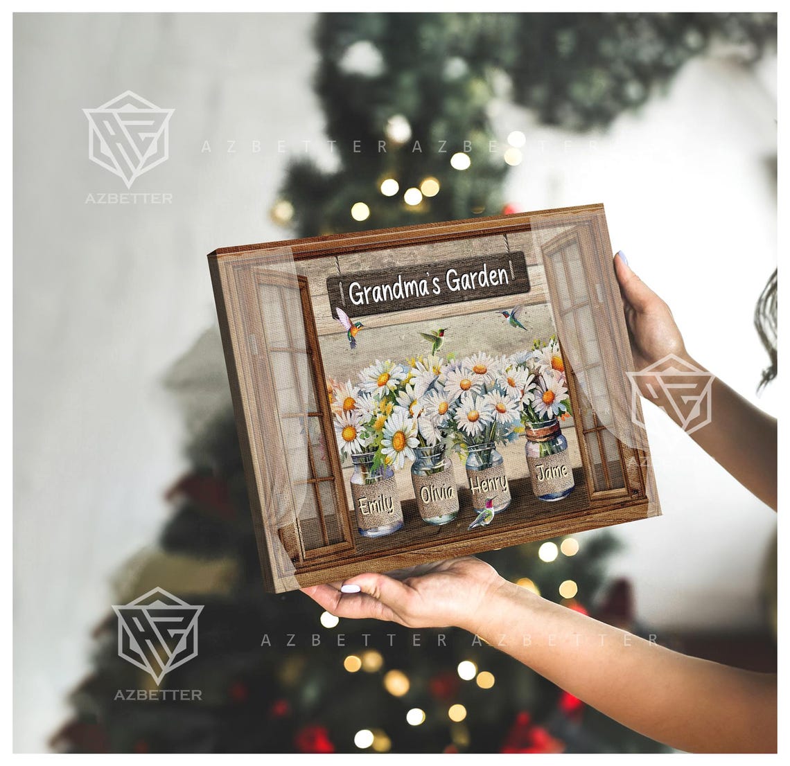 Grandma's Garden Rustic Window Daisy Jar Personalized Flower Poster - Image 5