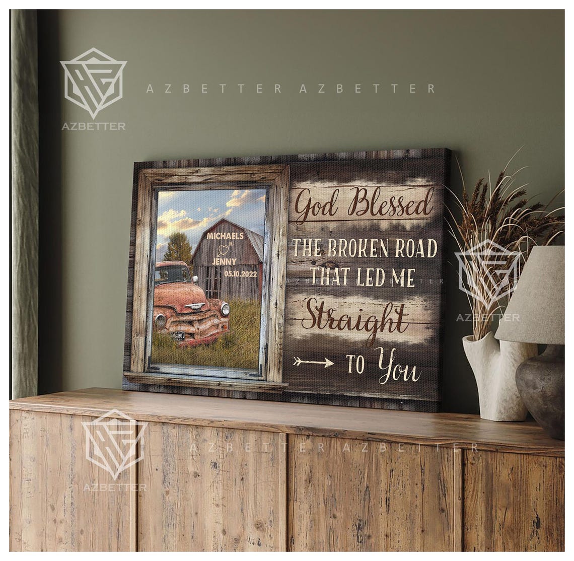 Custom Couple Rustic Truck Barn God Blessed the Broken Road Poster - Image 5